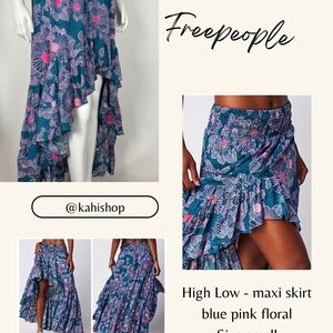 Free People Floral High-Low Skirt in Blue and Pink